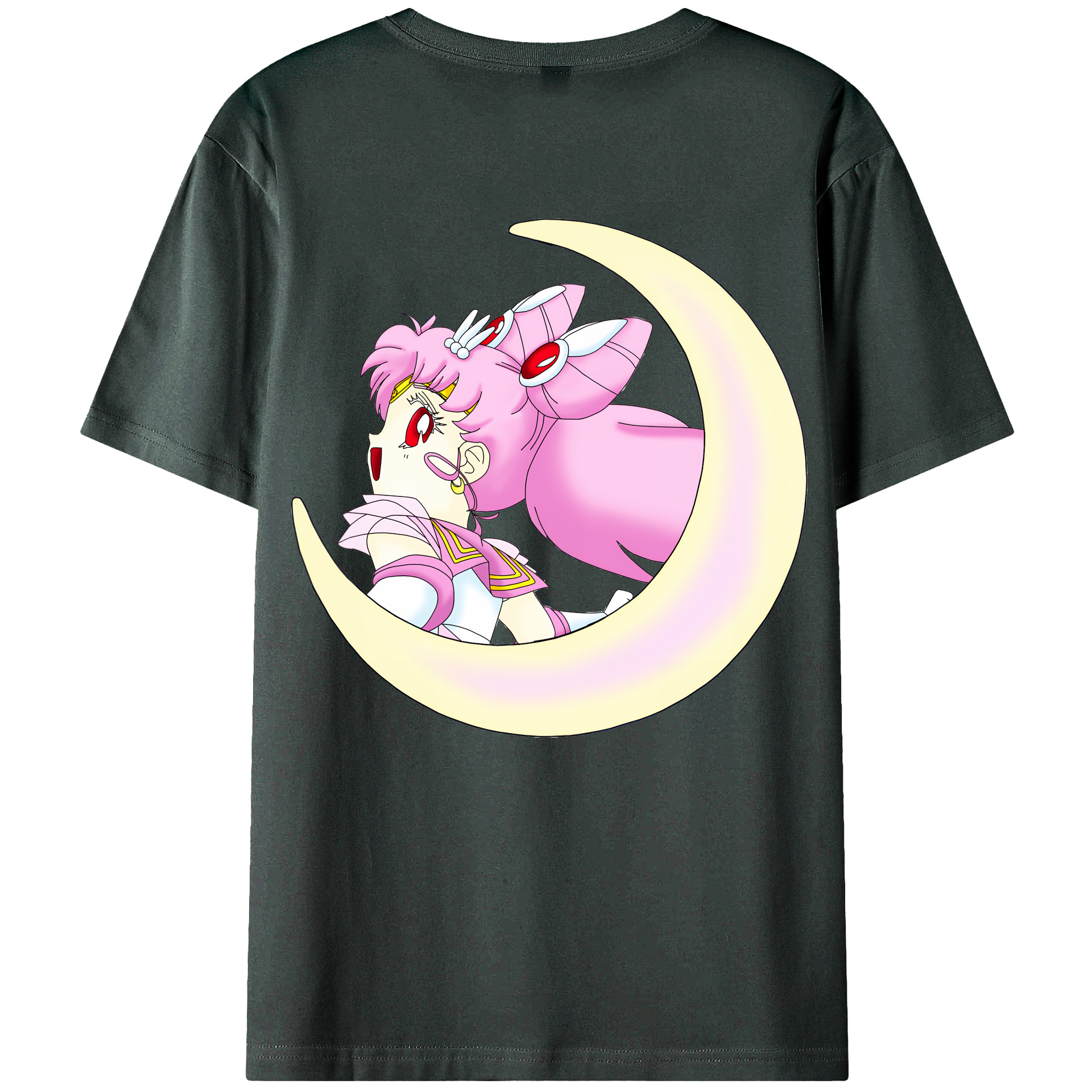 （画像用） 美少女戦士セーラームーン ちびうさ Sailor Moon Chibiusa Tsukino Usagi Small Lady Serenity 綿100％ メンズ半袖Tシャツ（バックプリント） 通気性